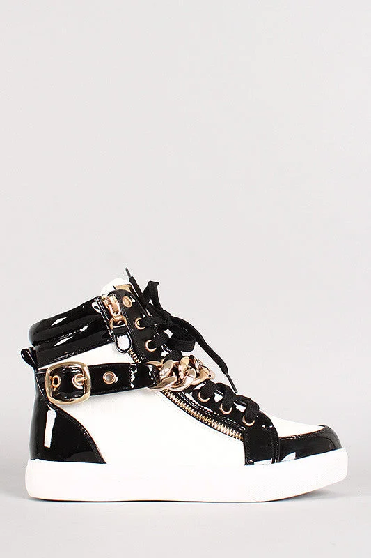 Elegant Tailoring Two Tone Chain Lace Up Round Toe Sneaker