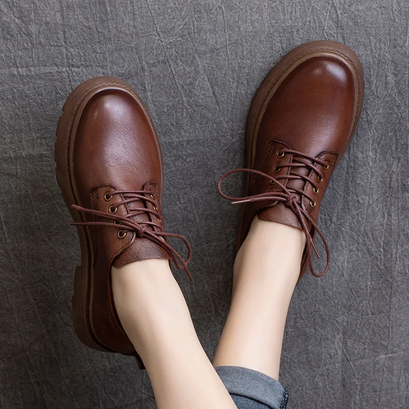 Short skirt design Women Flat Retro Leather Casual Shoes