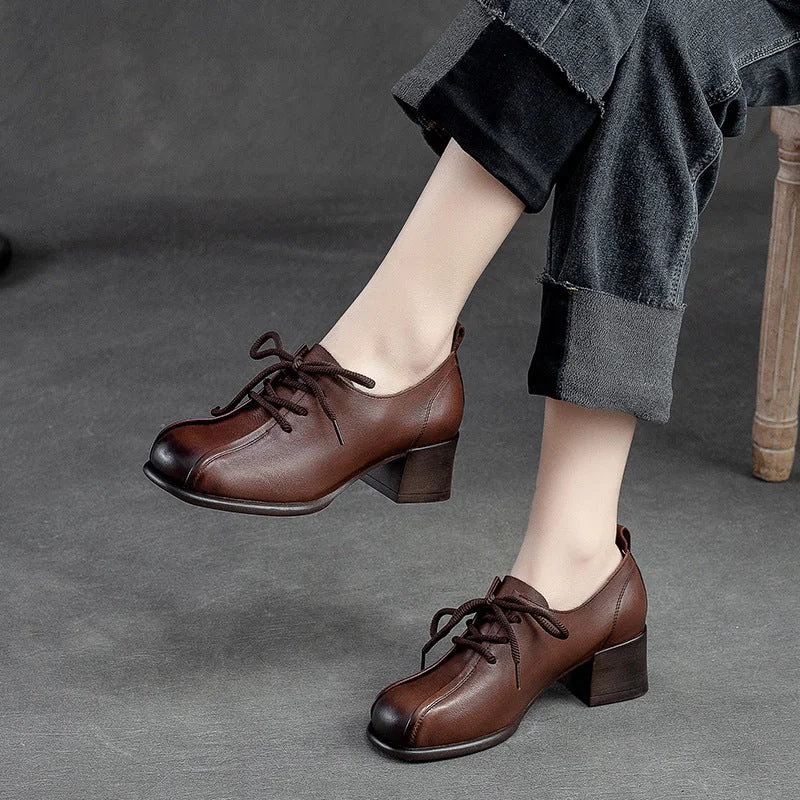 High-quality Fabrics Women Soft Leather Minimalist Chunky Heel Casual Shoes