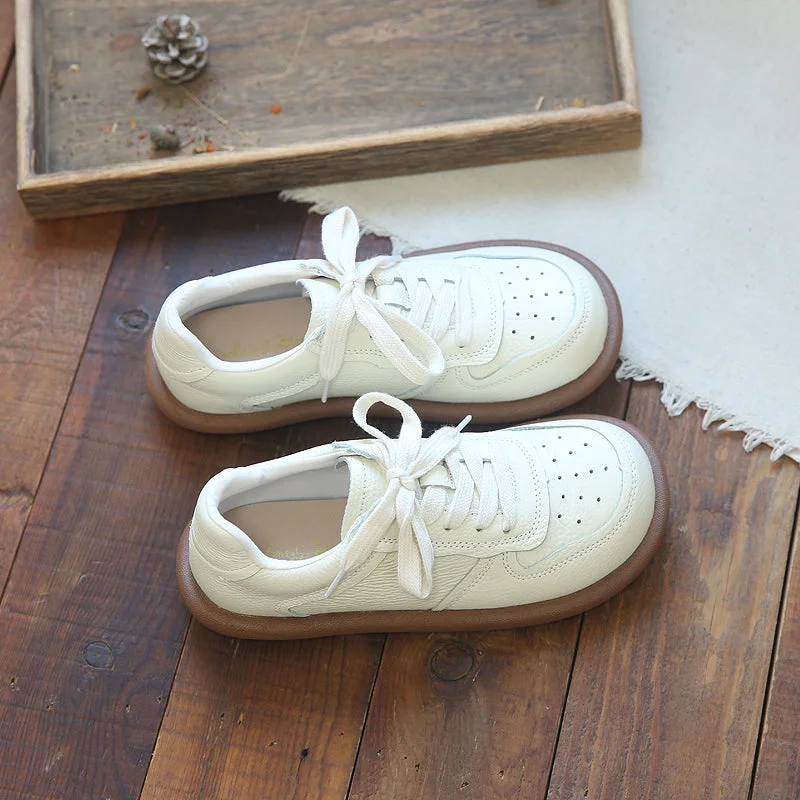 Street Show-off Style Women Casual Breather Leather Flat Shoes