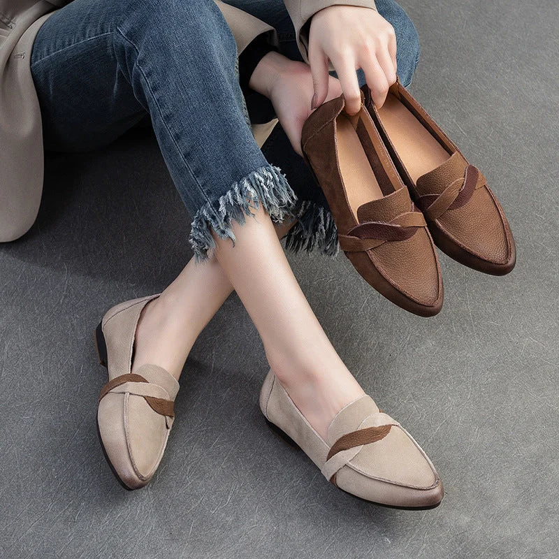 High-quality fabrics Women Retro Minimalist Leather Pointed Toe Casual Shoes