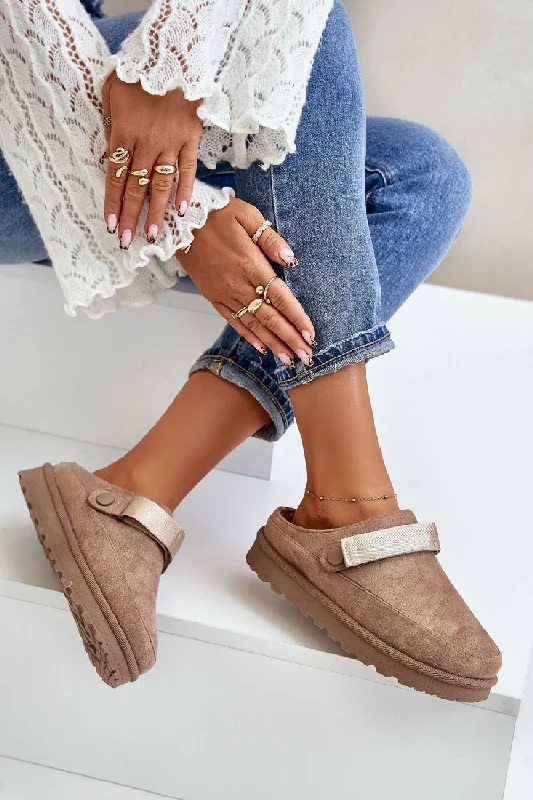 Sports Jacket KHAKI FAUX SUEDE STRAPPY CLOGS SLIP ON MULES SLIPPERS