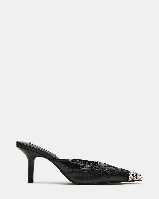 Low-key Luxury THORIN BLACK LEATHER RHINESTONES