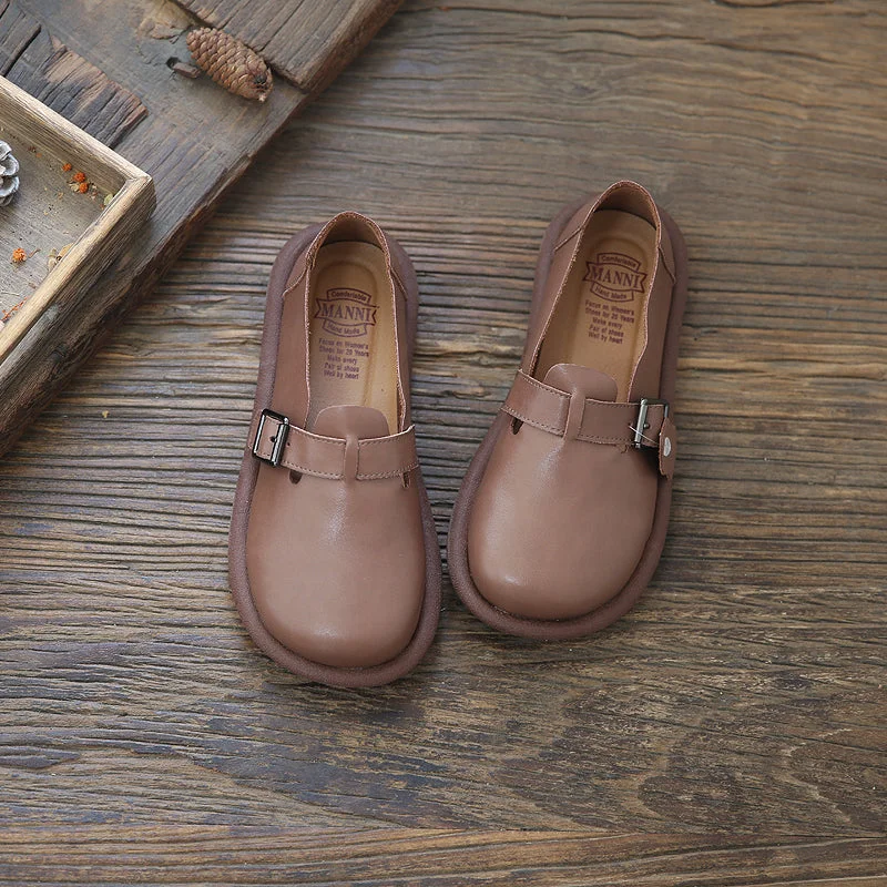 Warm Winter Series Women Retro Minimalist Soft Leather Flat Casual Shoes