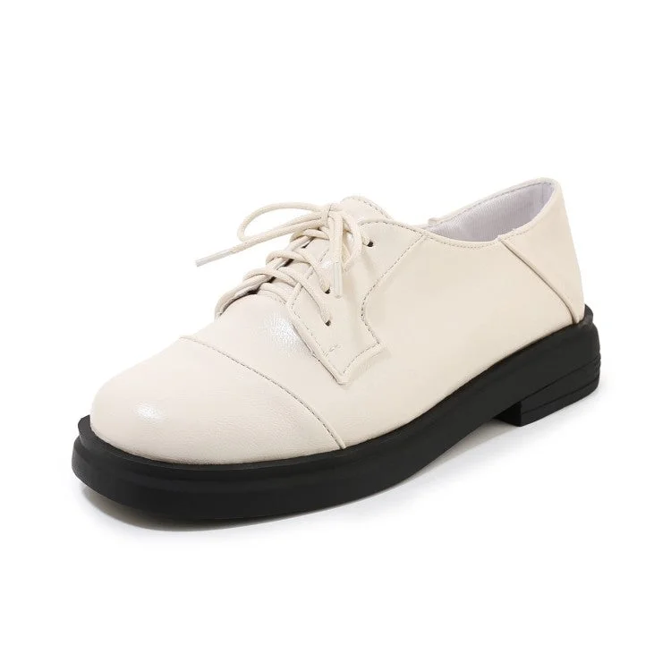 Customized Version Women's Solid Color Round Toe Lace Up Slip on Flats Shoes