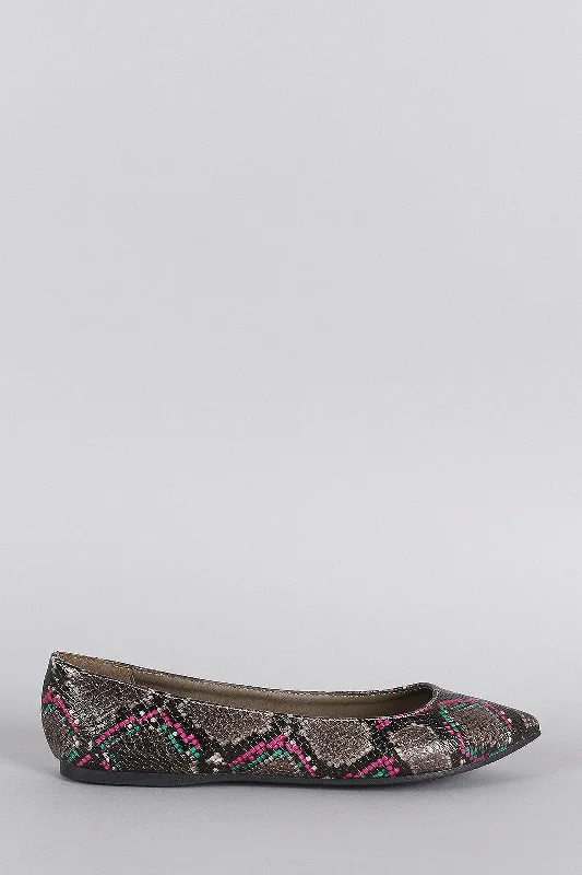 High waist design Breckelle Python Pointy Toe Ballet Flat