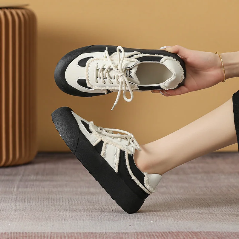 Street Style Women Stylish Retro Leather Flat Training Casual Shoes