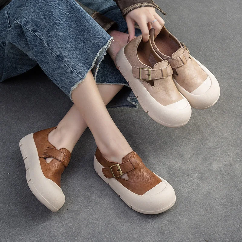 Casual And Versatile Women Minimalist Leather Velcro Flat Casual Shoes