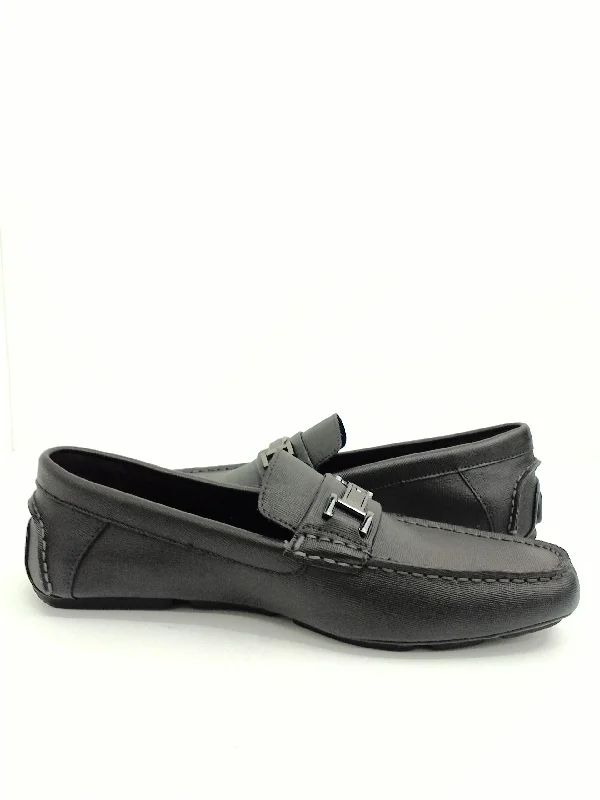 Street Style Suit Calvin Klein Men's Magnus Weave Emboos, Black Loafer, Size 10.5 M