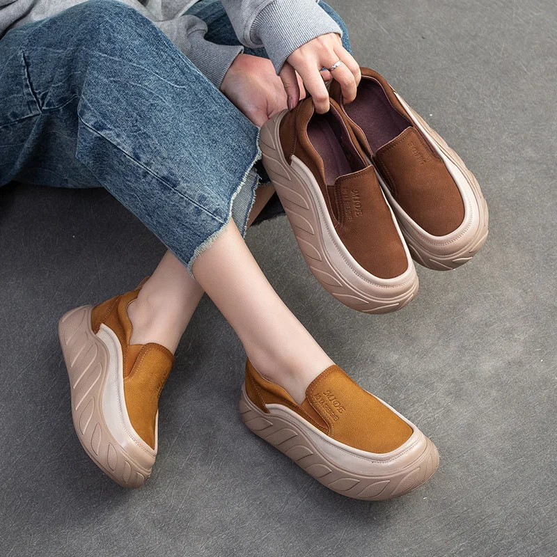 Warm Winter Series Women Spring Minimalist Leather Thick Soled Casual Shoes