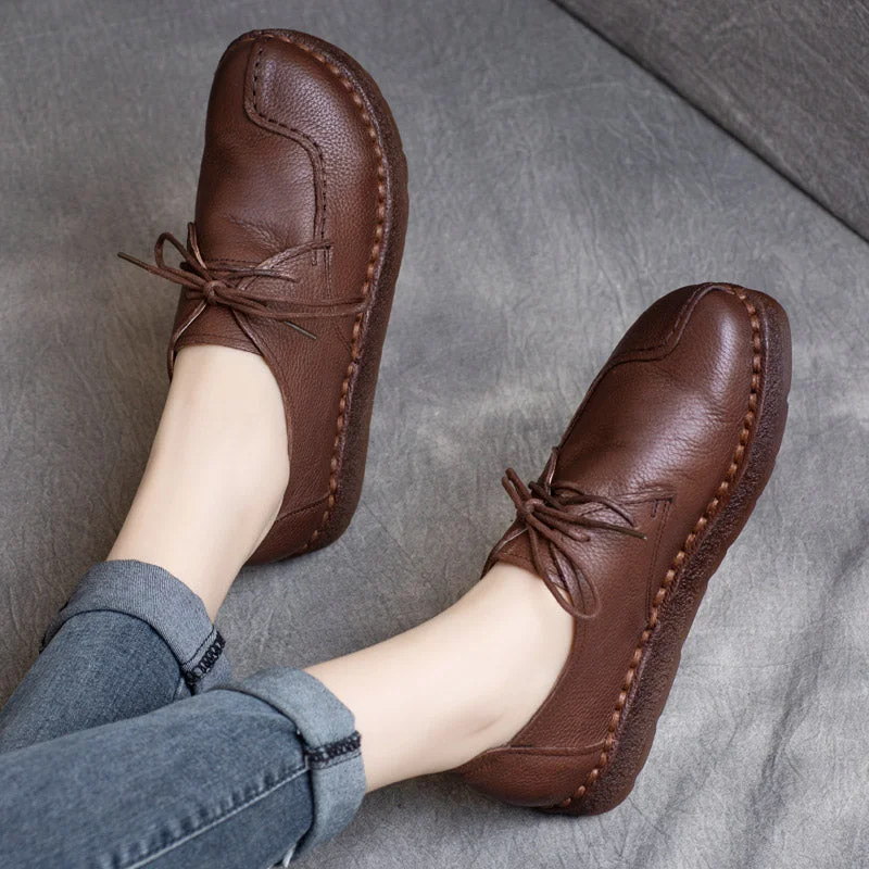 British casual Women Autumn Retro Leather Handmade Casual Shoes