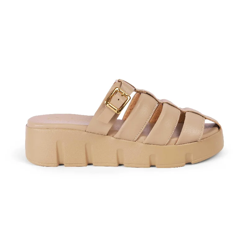 Minimal Style Tresmode Maximus Beige Women's Casual Chunky Sole Wedges
