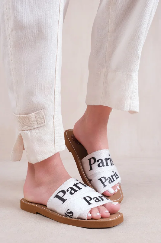 Single item design COBRA FLAT SANDALS WITH CROSS OVER BAND IN WHITE FAUX LEATHER