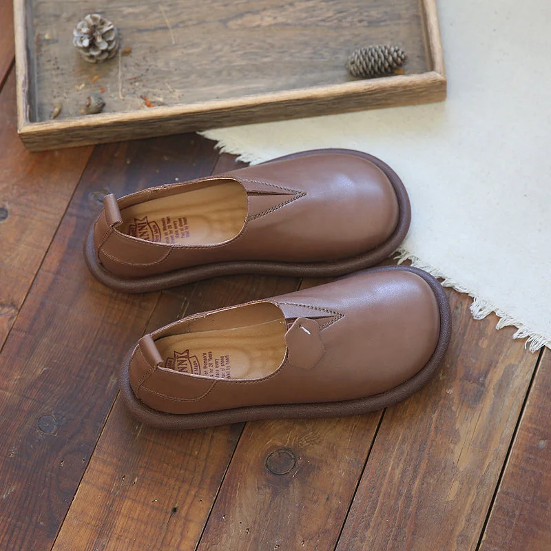 Wearable At Home Or Out Women Retro Solid Soft Leather Flat Casual Shoes