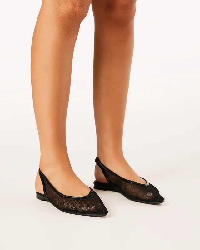 Black And White Style Margot Flats - Black Mesh