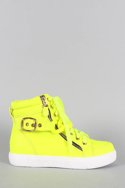 Extra long version Liliana Neon Zipper Chain High Top Lace Up Sneaker