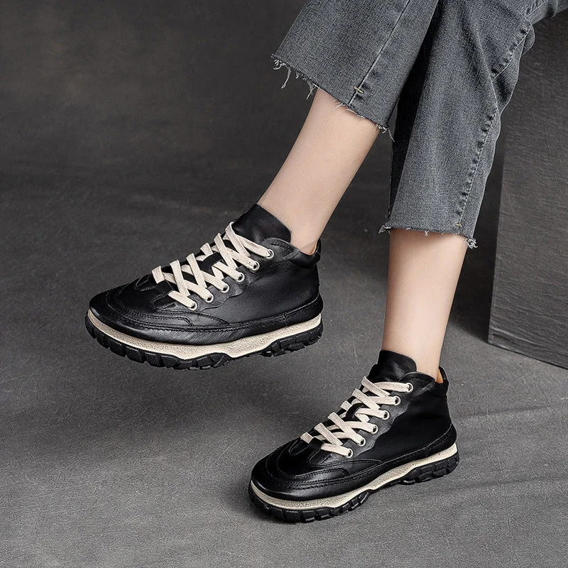 Sports suit style Women Retro Patchwork Soft Leather Casual Shoes
