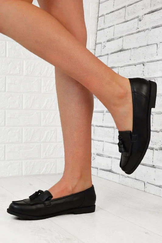 Warm And Comfortable Black PU Tassel Loafers