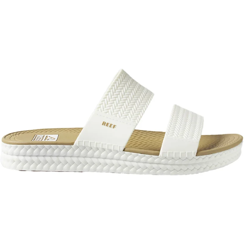 Stand-up collar design Women's Reef Water Vista Slide White/Tan Synthetic