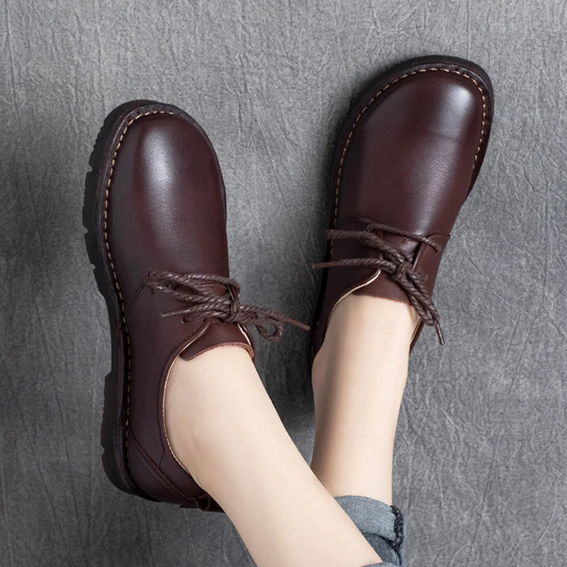 Single item design Women Retro Solid Cowhide Leather Soft Shoes