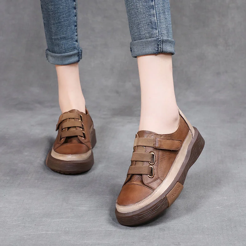Simple research Women Retro Leather Velcro Tape Casual Shoes