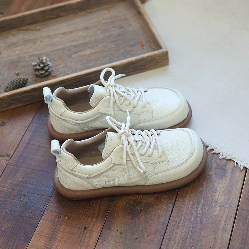Sports Vitality Style Women Retro Cowhide Patchwork Soft Casual Shoes