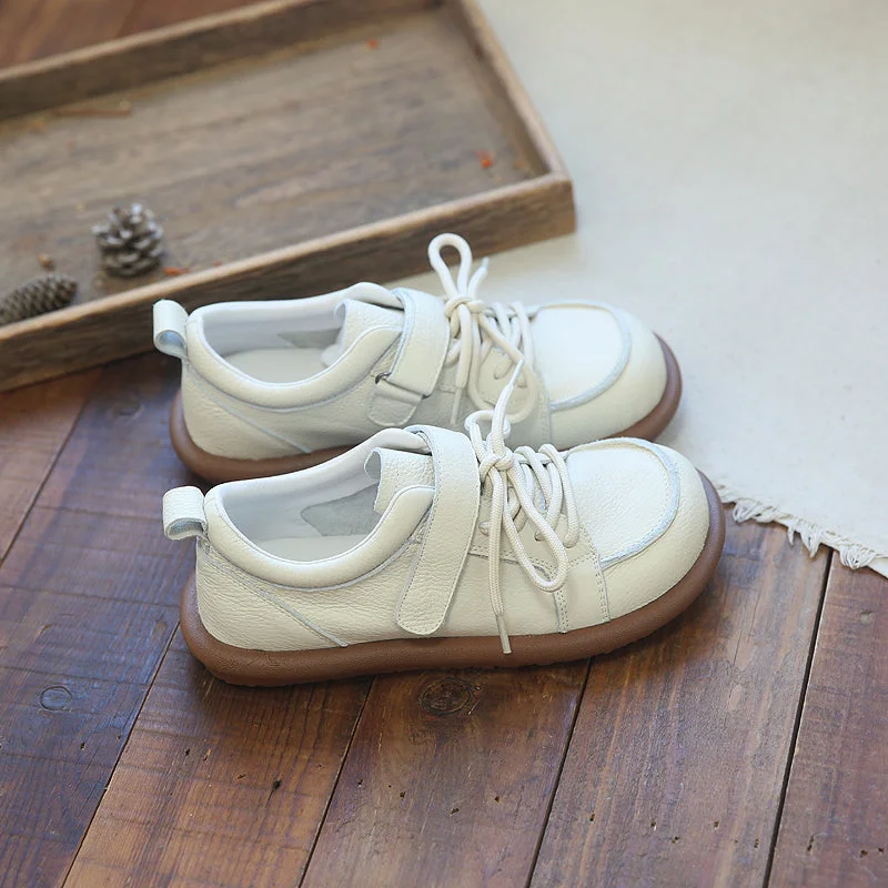 Sports Fitness Wear Women Soft Cowhide Retro Velcro Casual Shoes