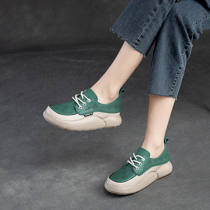 Bottom And Versatile Women Fashion Breathable Hollow Leather Casual Shoes