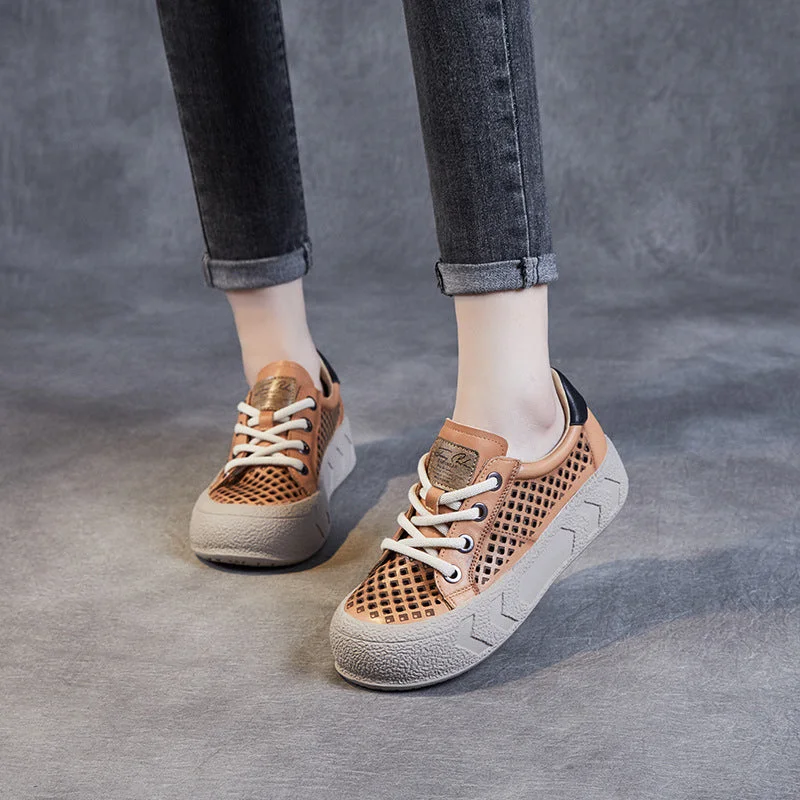 Noble Temperament Women Stylish Hollow Leather Thick Soled Casual Shoes