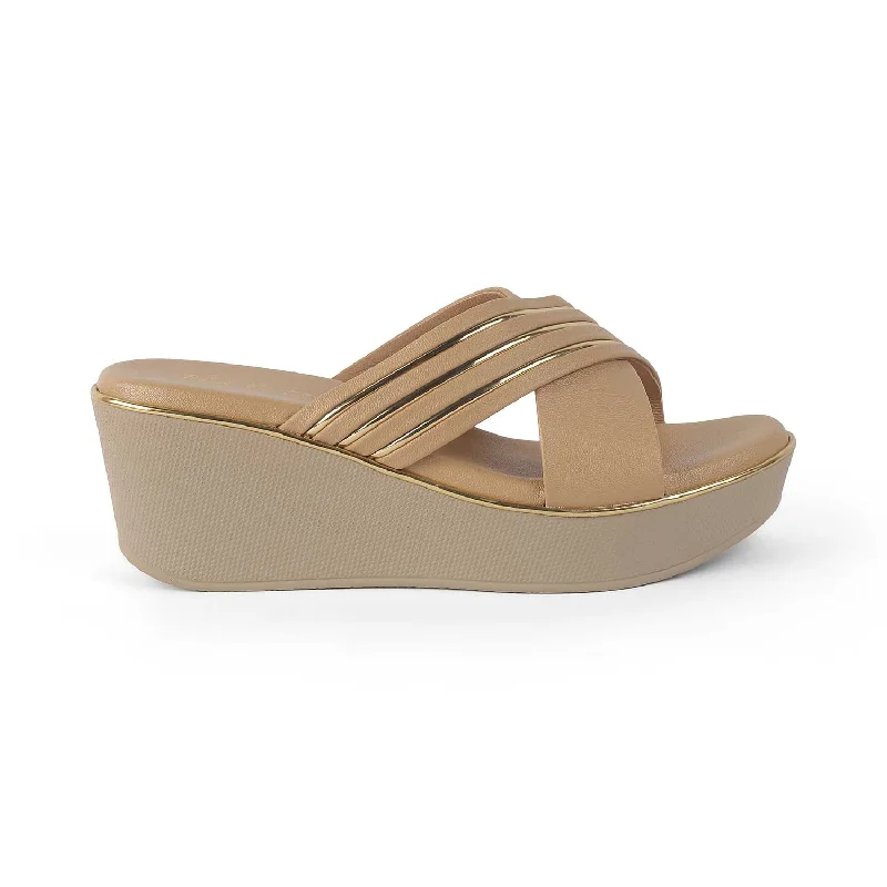 Avant-garde trend Tresmode Boise Beige Women's Dress Wedge Sandals