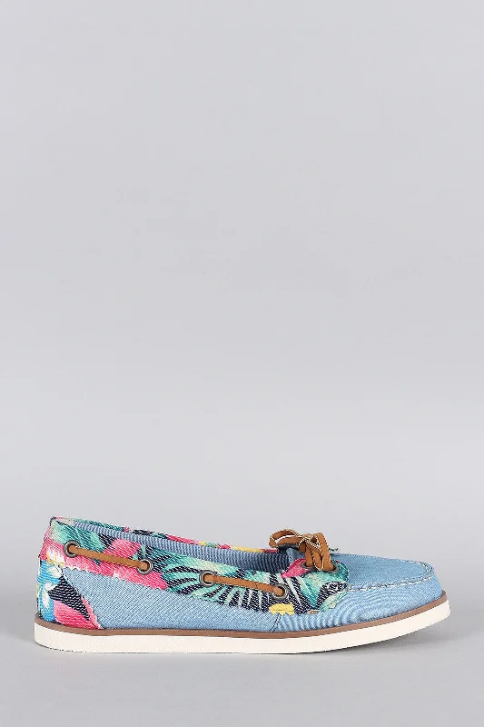 New Products Bamboo Denim Floral Moccasin Flat