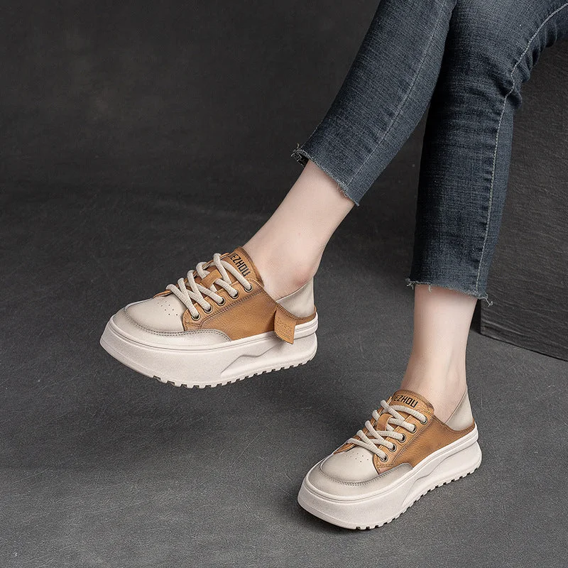 Elegant and noble Women Fashion Patchwork Leather Thick Soled Casual Shoes