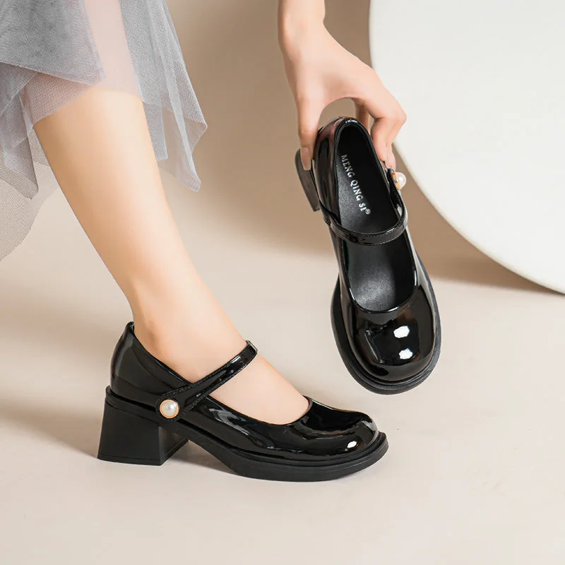 Sports Tights Women Stylish Glossy Leather Mary Jane Shoes