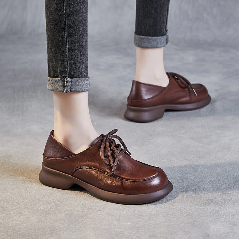 Energetic Women Handmade Retro Solid Leather Casual Shoes