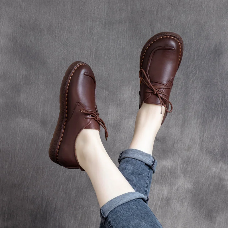 Sports High Waist Style Women Retro Cowhide Handmade Soft Casual Shoes