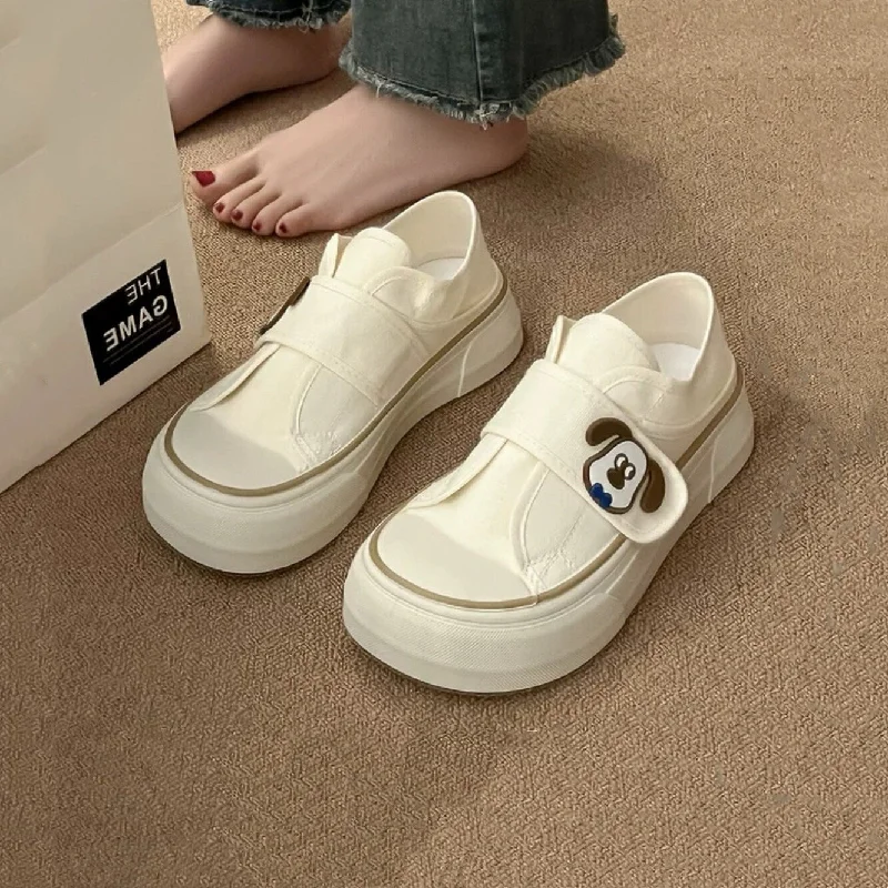 Fresh And Natural Cute Canvas Sneakers, Unisex Round Head Sporty Shoes, Strap Sneakers for Men and Women, Casual Everyday Athletic Flats, White Pink Shoes