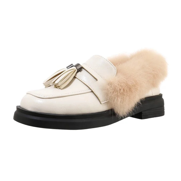 Trendy and versatile Women's Solid Color Tassel Platform Slip on Flats Shoes