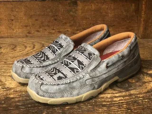 Unique Design Twisted X Women's Grey Aztec Slip On Driving Mocs WDMS012