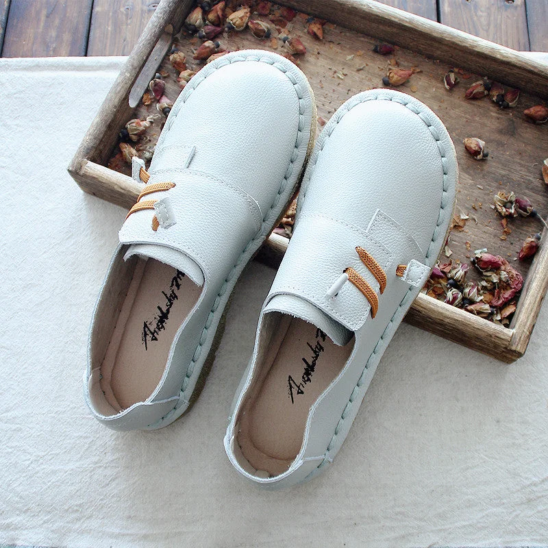 Skirt style Women Retro Soft Cowhide Leather Casual Shoes