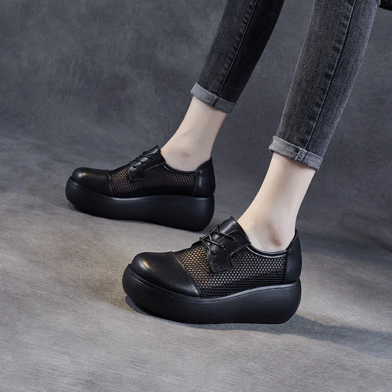 Innovative Design Women Casual Hollow Mesh Leather Platform Shoes