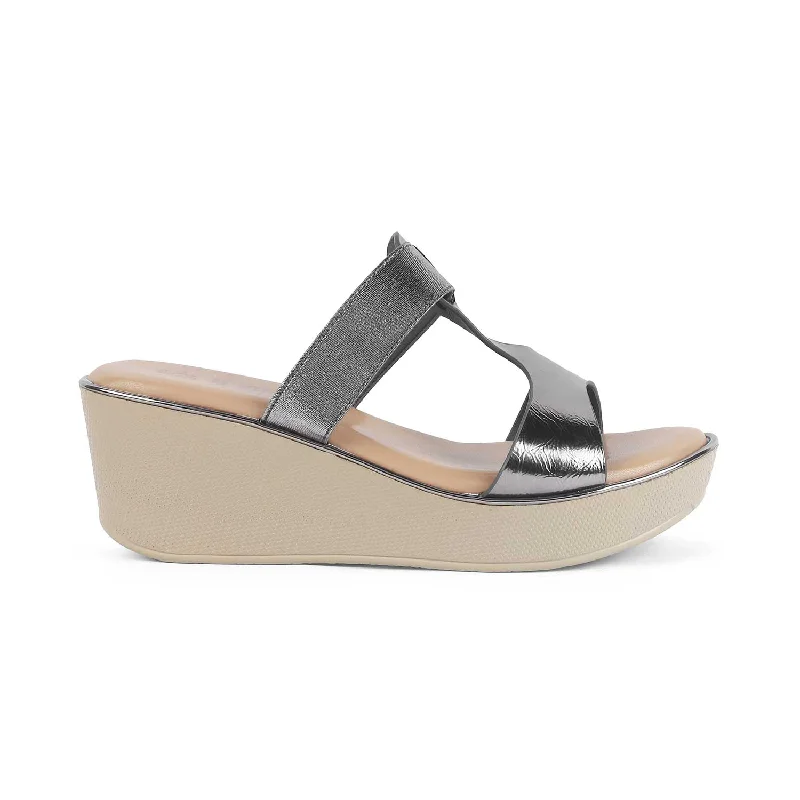 Letter embroidery Tresmode Miglo Pewter Women's Dress Wedge Sandals