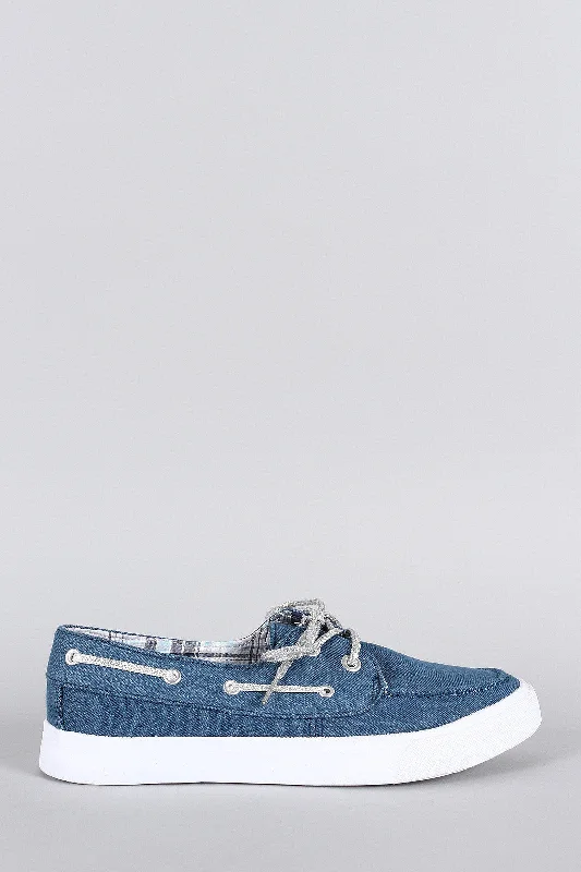 Sports outdoor style Misbehave Denim Lace Up Boat Flat