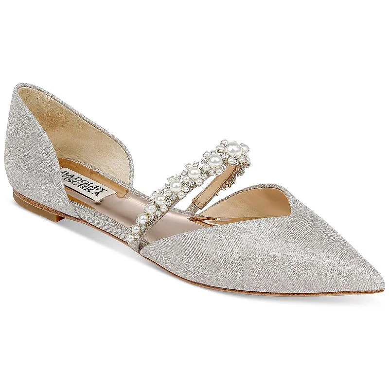 Moisture wicking Badgley Mischka Womens Natalia Glitter Slip On Ballet Flats