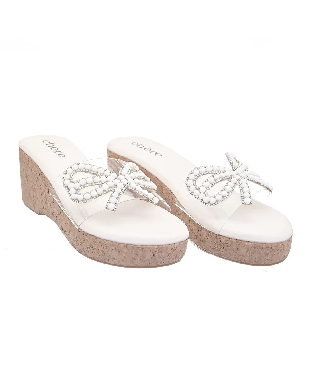 Trendy Items Rose Gold Butterfly Pearled wedge heels for women
