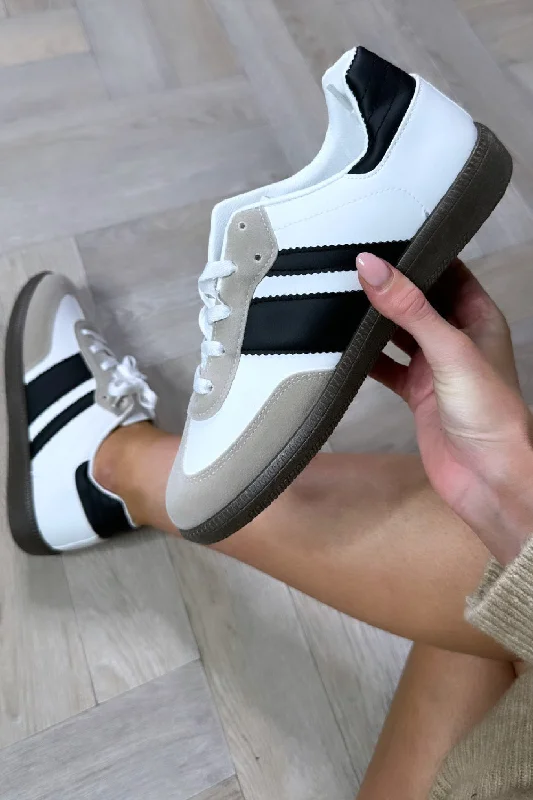 Elegant And Noble WHITE BLACK FLAT LACE UP SNEAKERS TRAINERS
