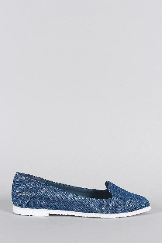 Elegant And Noble Bamboo Denim Pointy Toe Slip On Loafer Flat