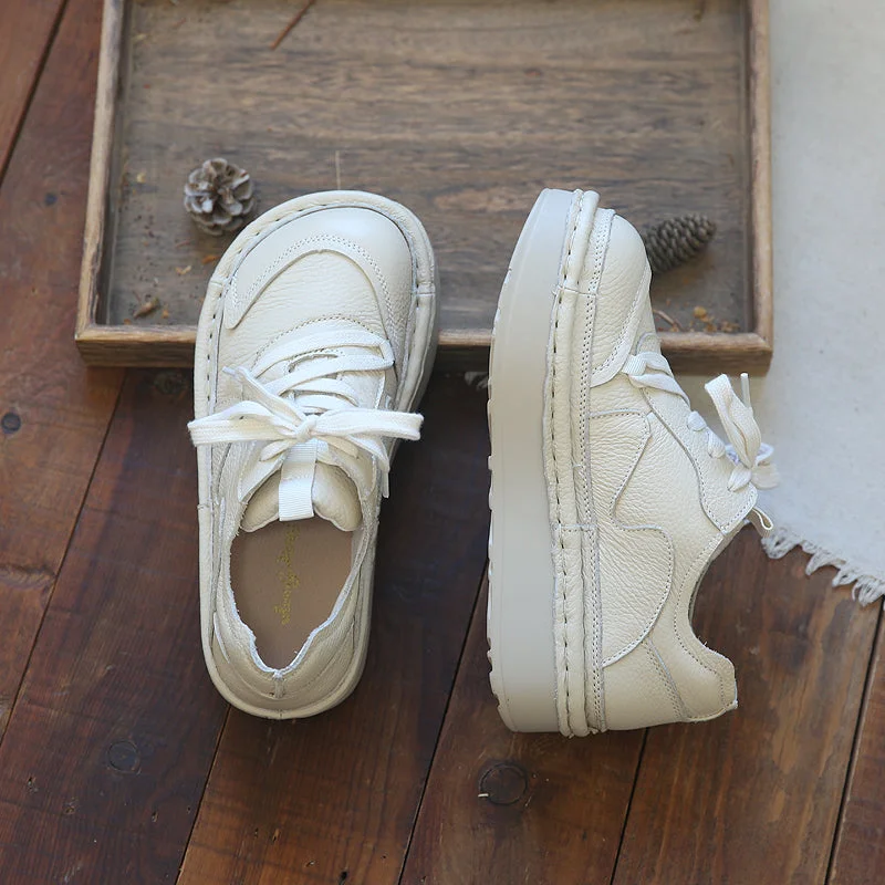 Romantic And Fresh Women Retro Casual Leather Thick Soled Shoes