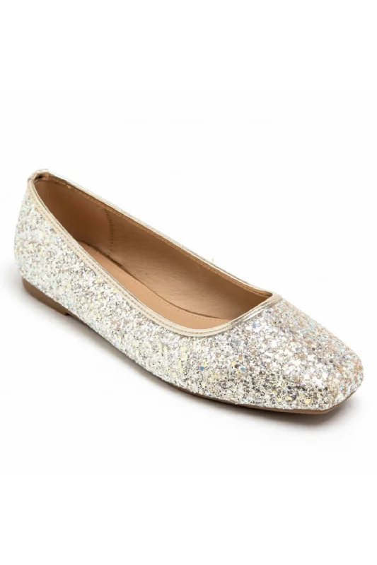 Design And Tailoring GOLD GLITTER DETAIL BALLET FLATS SLIP ON BALLERINA SHOES