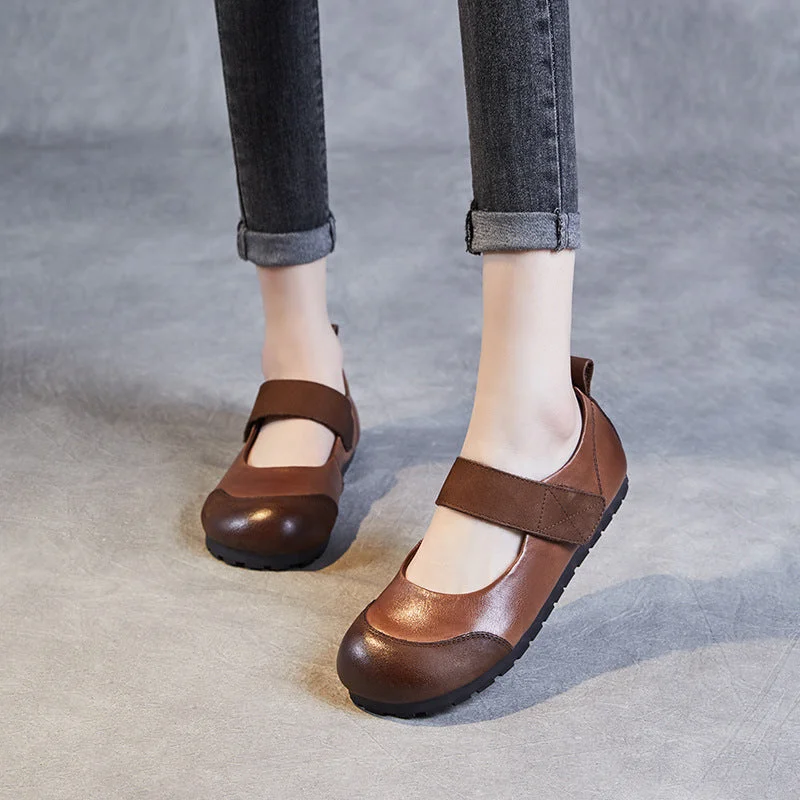 Elegant Style Women Minimalist Retro Leather Soft Flat Casual Shoes