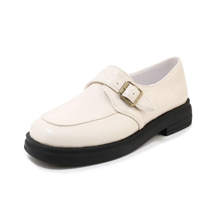 Noble Temperament Women's Solid Color Metal Buckle Slip on Flats Shoes